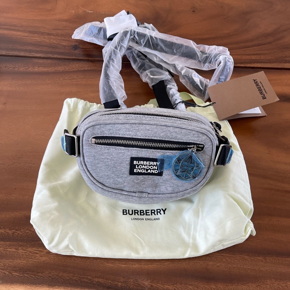 BURBERRY Light Pebble Grey Unisex Logo Applique Cotton Jersey Cannon Belt Pack - Picture 6 of 15